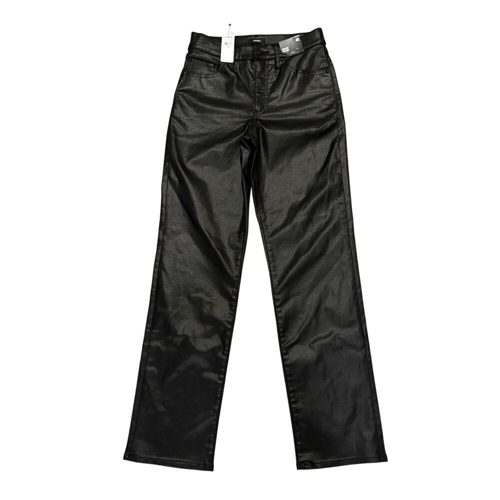 NWT Express Faux Matte Leather Straight Leg Pants High Rise Black 4x30 Chic Edgy